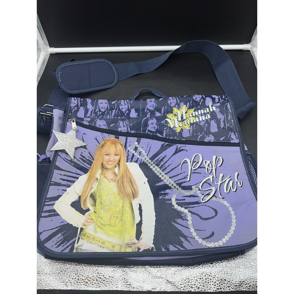Hannah Montana Miley Cyrus Messenger Bag/Book Bag Purple 15"x13"